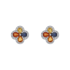 Cercei din argint cu safire și cubic zirconia