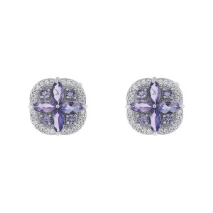 Cercei din argint cu tanzanit și cubic zirconia