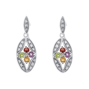 Cercei din argint cu topaz, peridot, citrin, granat, ametist și cubic zirconia