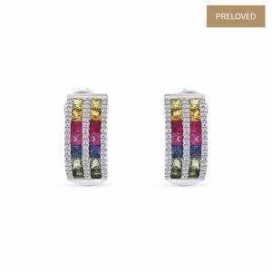 Cercei din aur de 14k cu diamante naturale de 0.30 ct și safire natural de 2.57 ct