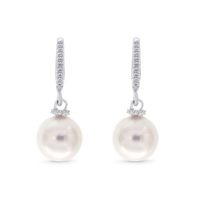 Cercei din aur de 18k cu perle de cultură și diamante naturale de 0.26 ct