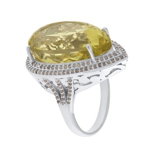 Inel din argint cu cuarț natural și diamante naturale