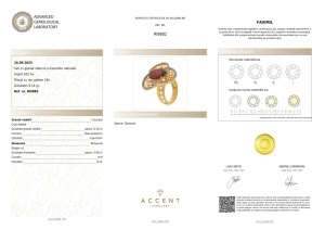 Certificat AGL GEMS Inel cu rodolit si diamante naturale argint 925