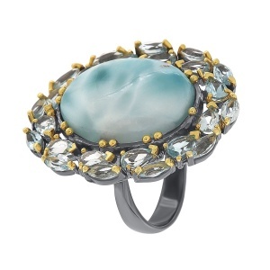 Inel din argint cu larimar și topaz blue