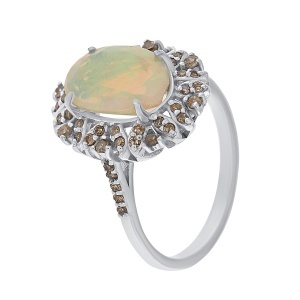 Inel din argint cu opal natural și diamante naturale