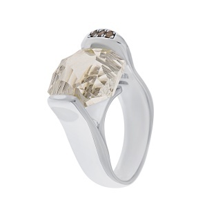 Inel din argint cu piatră de cuarț de stâncă naturală și diamante naturale