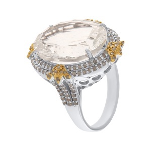 Inel din argint cu piatră de cuarț de stâncă naturală și diamante naturale