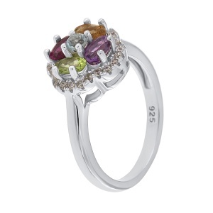 Inel din argint cu topaz, ametist, granat, peridot, citrin și cubic zirconia