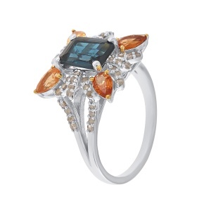 Inel din argint cu topaz natural, granate spessartine naturale și diamante naturale
