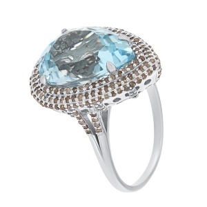 Inel din argint cu topaz natural și diamante naturale