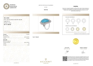 Certificat Gemologic Agl Inel din argint cu turcoaz natural și diamante naturale RI9756