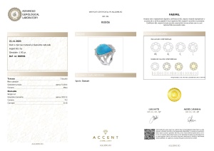 Certificat Gemologic Agl Inel din argint cu turcoaz natural și diamante naturale RI8956