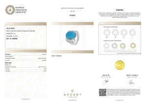 Certificat Gemologic Agl Inel din argint cu turcoaz natural și diamante naturale RI8960