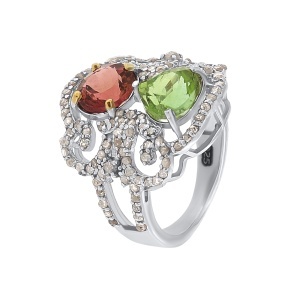Inel din argint cu turmalină naturală și diamante naturale