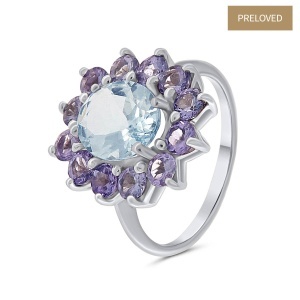 Inel din aur de 14k cu acvamarin natural de 2.00 ct și tanzanite naturale de 1.42 ct