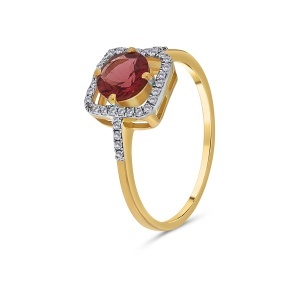 Inel din aur de 14k cu diamante naturale de 0.18 ct și turmalină rubelit naturală de 0.70 ct