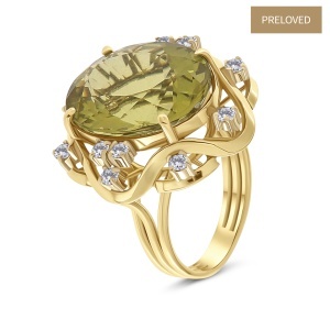 Inel din aur de 14k cu diamante naturale de 0.50 ct și cuarț natural de 13.80 ct