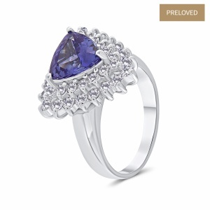 Inel din aur de 14k cu tanzanit natural de 2.63 ct și diamante naturale de 1.25 ct