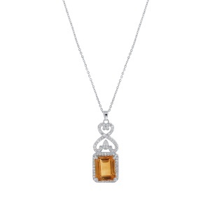 Lanț și pandantiv din argint cu citrin și cubic zirconia