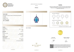 Certificat Gemologic Agl Pandantiv din argint cu turcoaz natural, cianit natural și diamante naturale RP1021