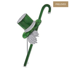 Broșă din aur de 14k cu diamante naturale de 1.56 ct și jadeit natural