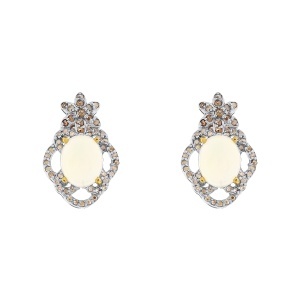 Cercei din argint cu opal natural și diamante naturale