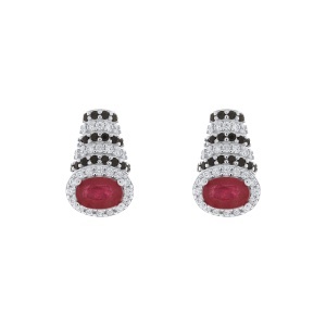 Cercei din argint cu rubin, spinel și cubic zirconia