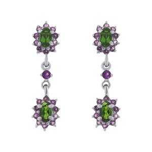 Cercei din argint cu tanznite, diopside și cubic zirconia