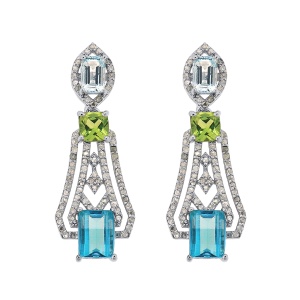 Cercei din argint cu topaze naturale, peridote naturale, acvamarine naturale și diamante naturale