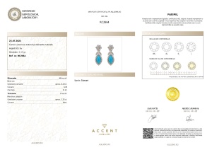 Certificat gemologic Agl Cercei din argint cu turcoaz natural și diamante naturale RC2664