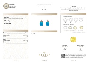 Certificat Gemologic Agl Cercei din argint cu turcoaze naturale și diamante naturale RC3221