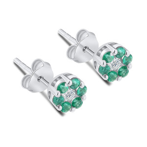 Cercei din aur alb de 18k cu smaralde si diamante