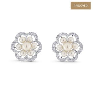 Cercei din aur de 18k cu diamante naturale de 0.90 ct și perle de cultură Akoya