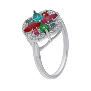 Inel din argint cu granat, diopsid chrome, topaz, turmalină