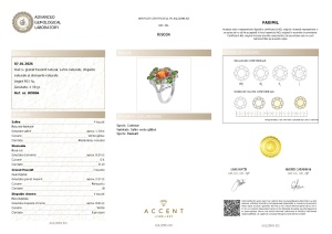 Certificat Gemologic Agl Inel din argint cu granat hesonit natural, safire naturale, diopside naturale și diamante naturale RI9004
