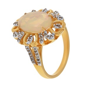 Inel din argint cu opal natural și diamante naturale