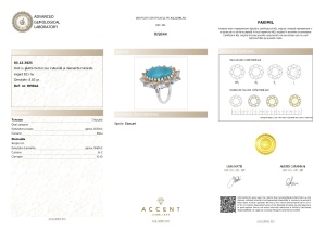 Certificat Gemologic Agl Inel din argint cu piatră de turcoaz naturală și diamante naturale RI9844