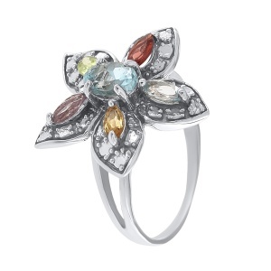 Inel din argint cu topaz, citrin, peridot, granat, ametist