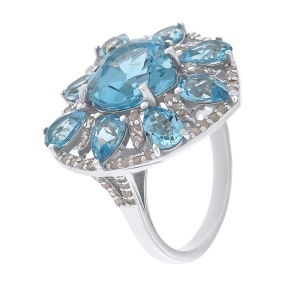 Inel din argint cu topaz natural și diamante naturale