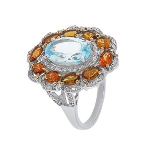 Inel din argint cu topaz natural, turmaline naturale și diamante naturale