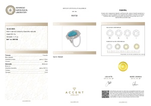 Certificat Gemologic Agl Inel din argint cu turcoaz natural și diamante naturale RI9758