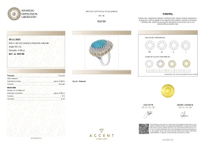 Certificat Gemologic Agl Inel din argint cu turcoaz natural și diamante naturale RI9790