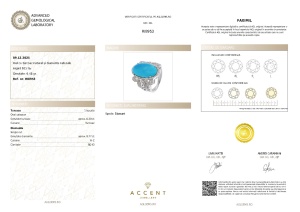Certificat Gemologic Agl Inel din argint cu turcoaz natural și diamante naturale RI8953
