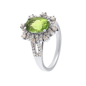 Inel din argint cu turmalină naturală și diamante naturale