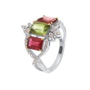 Inel din argint cu turmalină naturală și diamante naturale