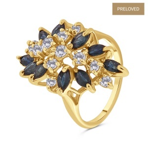 Inel din aur de 14k cu diamante naturale de 0.48 ct și safire naturale de 0.92 ct