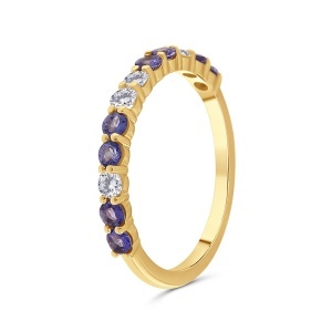 Inel din aur de 14k cu tanzanite naturale de 0.42 ct și diamante naturale de 0.20 ct