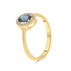 Inel din aur de 18k cu diamante naturale de 0.09 ct și safir natural de 0.66 ct
