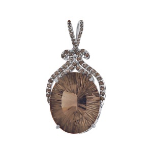 Pandantiv din argint cu piatră de cuarț fumuriu natural și diamante naturale