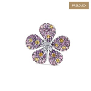 Broșă din aur de 18k cu diamante naturale de 0.12 ct și safire naturale de 2.09 ct